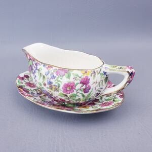 Vintage 1950s Royal Winton Summertime Creamer, Gravy Boat & Underplate